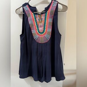 Ranna Gill Navy Blouse with Vibrant Embroidery